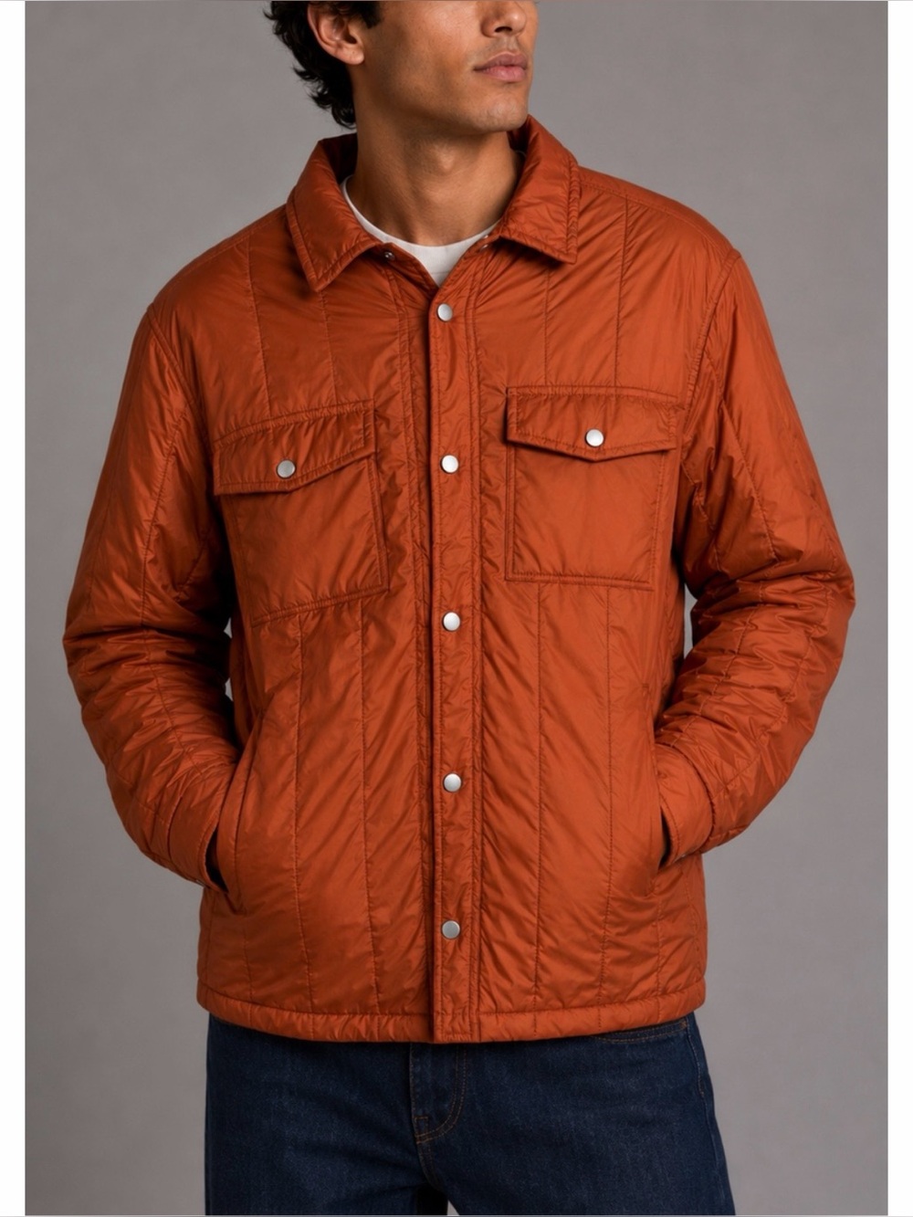 ZARA • Burnt Orange Lightweight Quilted Button Shirt Jacket, L